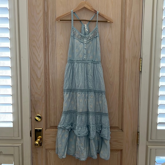 Anthropologie: Light blue boho maxi dress; size small - Picture 2 of 7